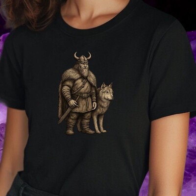 Women's Viking and Wolf Motif Cotton T-Shirt Size S to 3XL