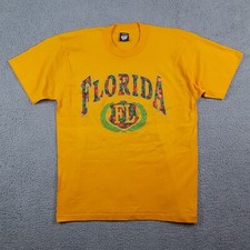 Vintage Florida FL Floral Flower Crest Logo Size Large Yellow USA Made T Shirt