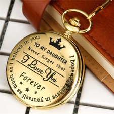 Steampunk Full Hunter Golden Quartz To My Daughter Pocket Watches Pendant Chain