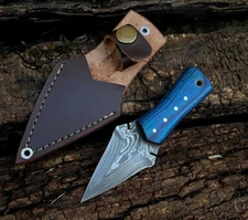 SHARDBLADE Custom Hand Forged Damascus Steel Hunting Mini Neck Knife W/SHEATH