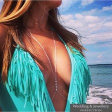 Body Chain Necklace Crystal Rhinestone Waist Harness Belly Bikini Jewelry Silver