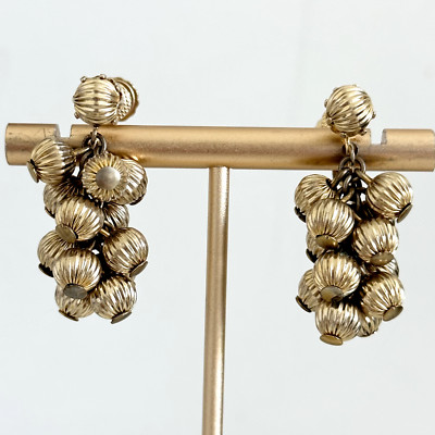 Vintage Accessocraft NYC Gold Tone Bead Ball Cluster Screw Back Clip On Earrings