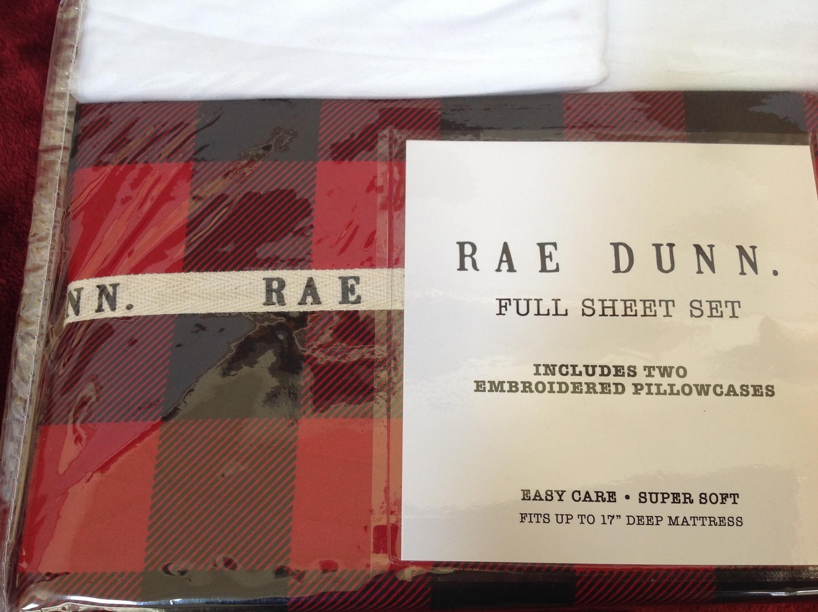 NWT Rae Dunn Merry Christmas bed sheets set Full Blessed red black