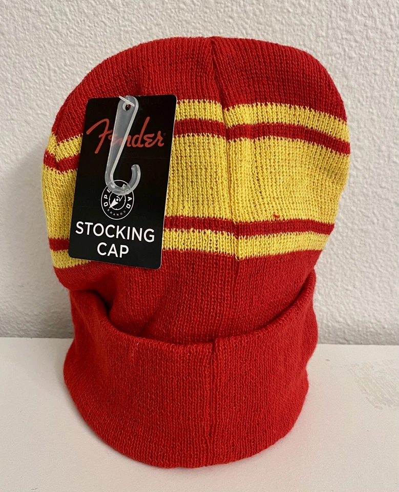 Gorro FENDER Logo Tobagon Otoño Invierno Medias Sombrero Rojo Amarillo Guitarra Retro Nuevo con Etiquetas Foto 2 de 2