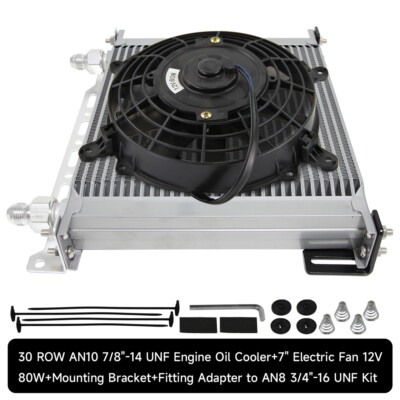 AN10 30 Reihen Motor ölkühler Mit AN10 Bis AN8 Verschraubungen +7'' Elektrolüfter