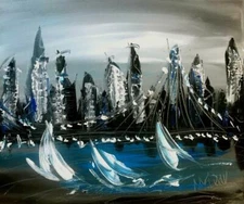 BLACK CITY    IMPRESSIONIST LARGE ORIGINAL OIL  PAINTING - NERG