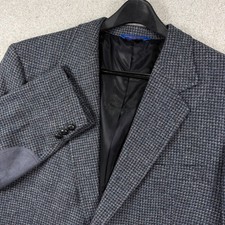 Pendleton Sport Coat Mens 46 Grey Blue Virgin Wool Elbow Patch Blazer