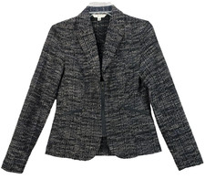 Cabi Blazer Womens Size 2 Black Blue Tweed Zip Up Boucle Textured Career Jacket