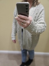 Ladies Silver Grey Pearl Detail Cardigan Size Large Primark