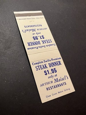 Vintage Matchbook  Arthur Maisel's Restaurants 