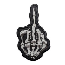 Middle Finger Skeleton Patch, Middle Finger Embroidered Iron On Patch, - 3" x 5"
