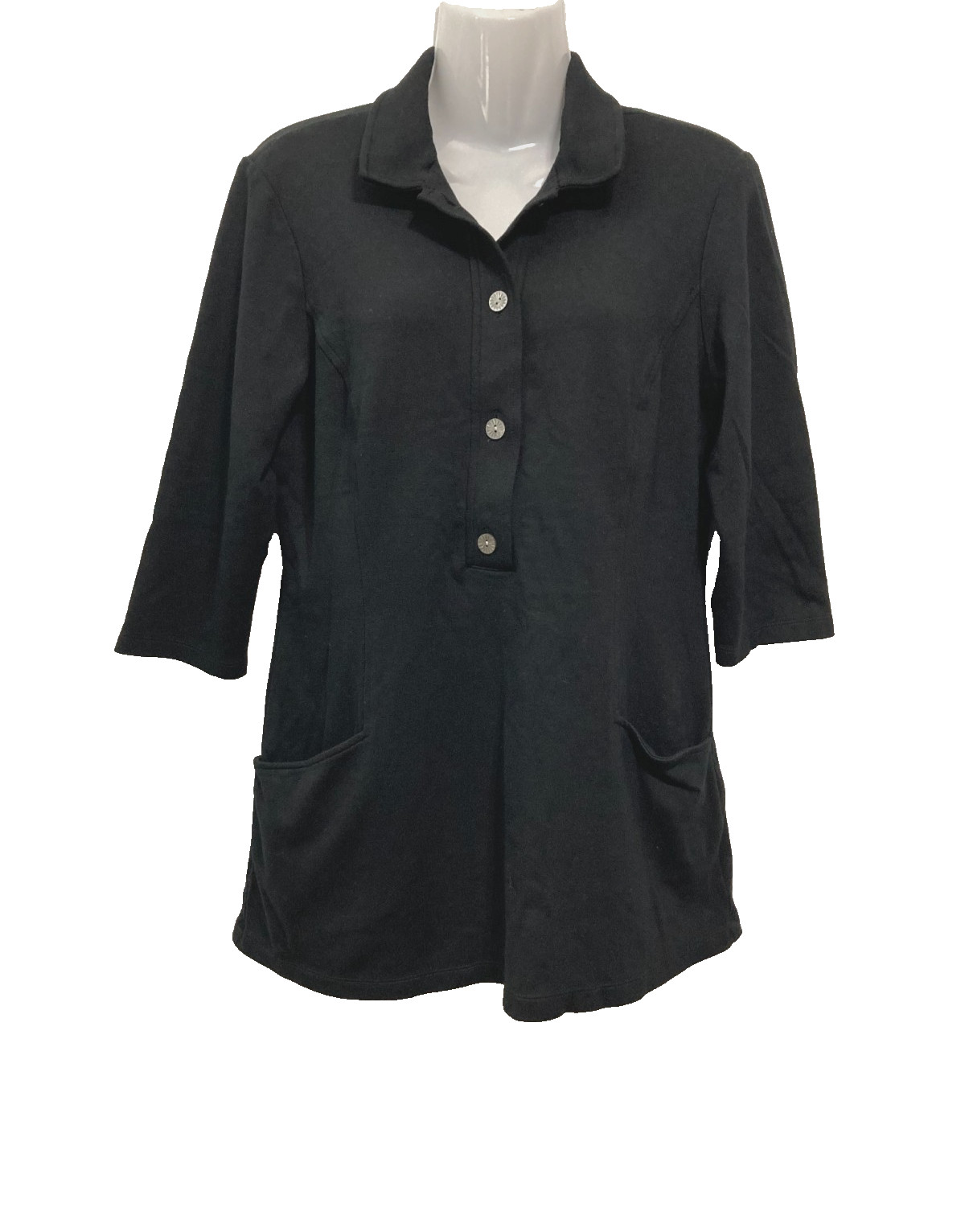 J. MCLAUGHLIN Stretch Solid Black Collared Shirt … - image 1