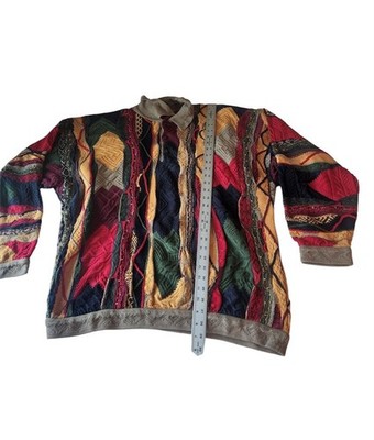 COOGI Men's Multicolor Mercerised Cotton Cable-Knit Henley Pullover Sweater XL