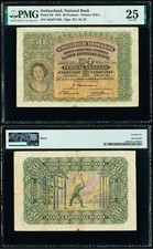Large 1941 Switzerland Banknote Fifty Francs Currency Pick Number 34l PMG 25VF