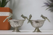 Handcrafted Silver Decorative Bowls Set | Floral Engraved Pair