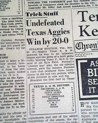 TEXAS A&M AGGIES Becoming National Football Champions - Last Game 1939 Newspaper