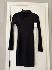 Athleta Black Mock Neck Zip Long Sleeve Sheath Dress Knit XXS Knee Length
