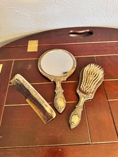 Vintage Ornate Silver Plated Vanity Set w/ Mirror Comb  Brush