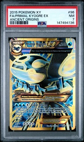 2015 POKEMON XY ANCIENT ORIGINS #96 FULL ART/PRIMAL KYOGRE EX PSA 7