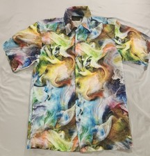 Monzini Collection Abstract Geometric Smoke Colorful Disco Shirt Mens SMALL