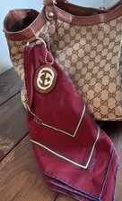 Vintage Gucci Monogram Large Silk Scarf 1970s Burgundy Gold Print 33"