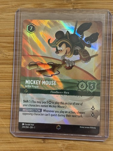 Carte Disney Lorcana Mickey Mouse Artful Rogue Enchanted 210/204 - Notée Ace 10, Collector !