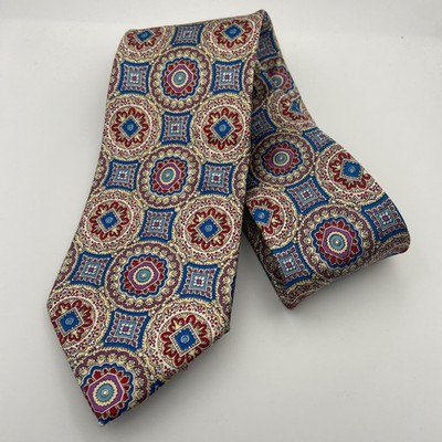 Tom James Men's Silk Neck Tie medallion preppy 57x3.25