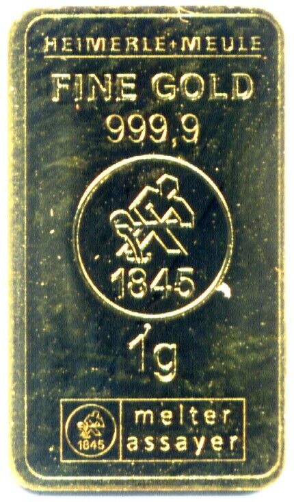 Lingotto d'oro Gold Ingot bar : 1 gram of pure gold 999.9 24k Heimerle + Meule