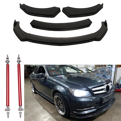 Bumper Lip Spoiler Splitter Body Kit + Strut Rods Glossy black For Bens  N