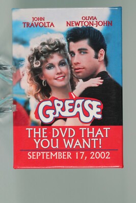 Pinback Button Grease DVD Release John Travolta Olivia Newton-John 2002 - 2'' X 3