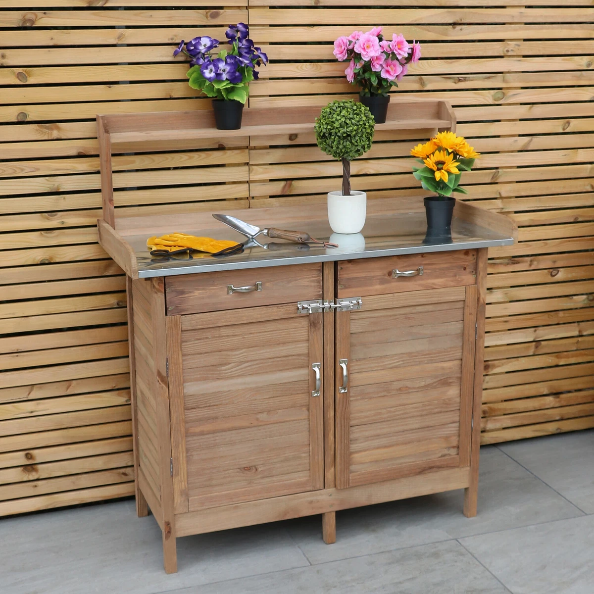 Woodside Fritton Potting Planting Bench with Cabinet DIY Workstation Table