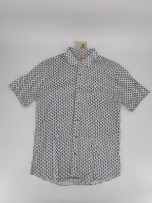 Faherty Breeze Shirt SS Button Up White Wall Scallop Print Mens Size Medium New