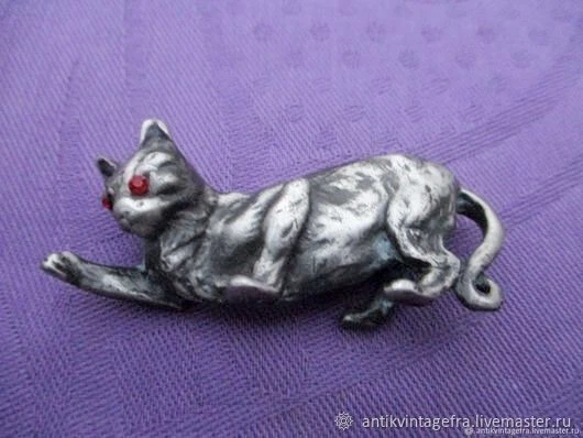 Sculpture figurine ancienne Chat en étain milieu du XXème siècle - Photo 3/4