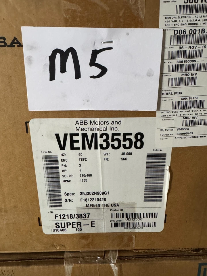 WEG MOTOR D1  1 1/2 HP  00158ET3E145TC-W22 1755RPM 208-230/460 V  3 PH FR145TC - Image 3 of 4