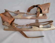 Vintage Ice Skates B B Barney Berry Metal Leather Straps Clamp On