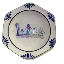 VTG Tonala Pottery Southwestern Wall Art Signed Folk Art 13” Plate “La Familia”