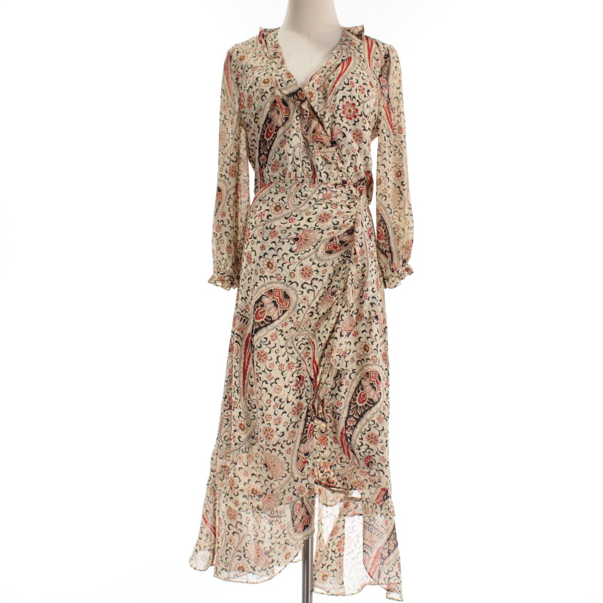 Veronica Beard NWOT Derby Wrap Midi Dress Size in Oat Beige/Red