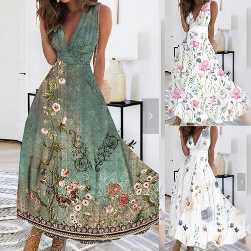 Robe longue sans manches à imprimé floral bohème chic pour femme – Élégante et féminine