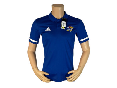 NWT$55 Mens Adidas Kansas Jay Hawks NCAA polo shirt blue Small (FI9676)