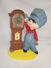 VINTAGE 1975 BYRON MOLDS CERAMIC BOY MECHANIC GRANDFATHER CLOCK FIGURINE