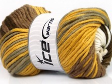 4-Skein Lot Batik Chunky Yarn Bulky Acrylic 4x100g/120m Brown Yellow White