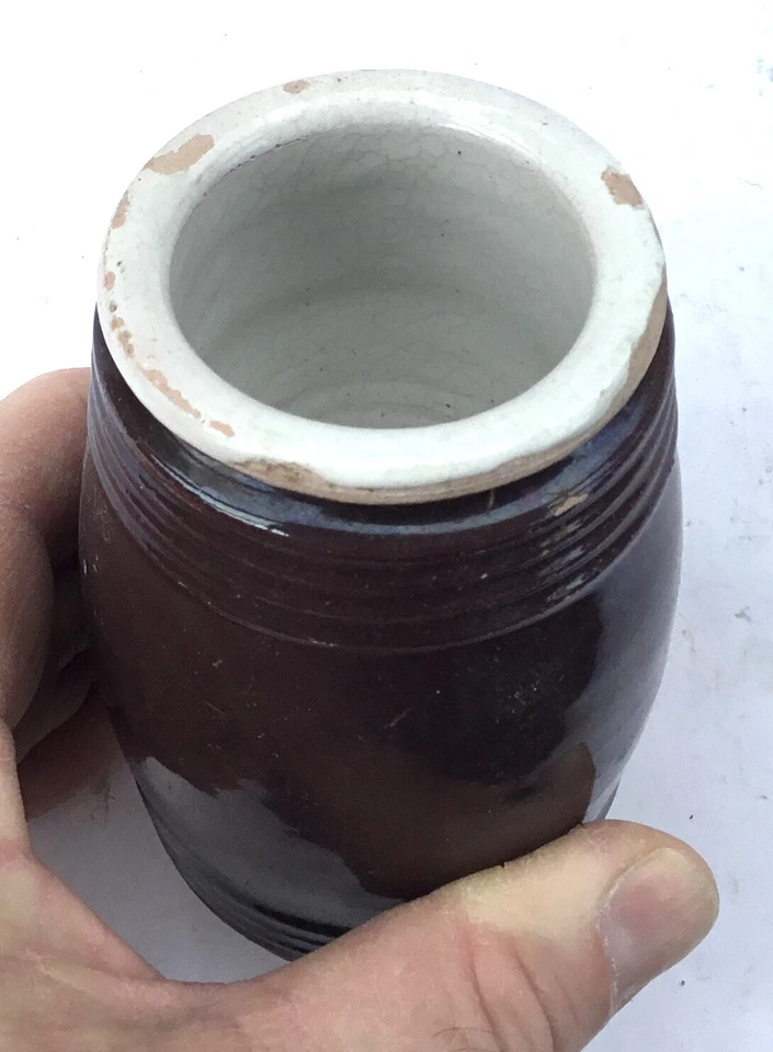 ANCIEN POT A MOUTARDE EN GRÈS VERNIS MARRON OLD MUSTARD POT   barattolo di senap - Photo 4/4