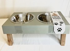 Dog Feeder Station - RaIsed Wooden Frame With 2 Removable SS Bowls 2qt.ea. NEW