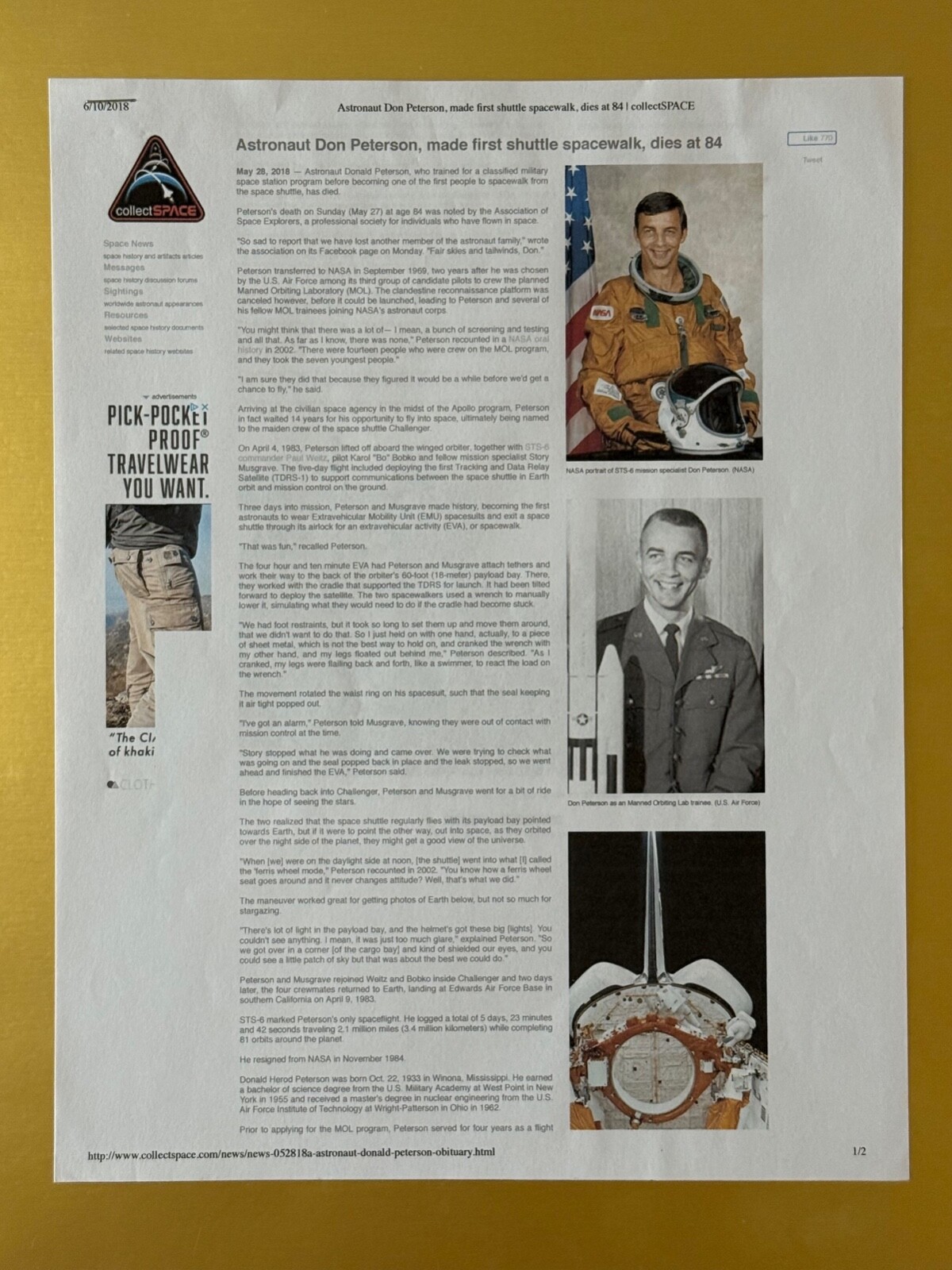 DON PETERSON STS ASTRONAUT HAND WRITTEN & SIGNED MEMO SCCS VERIFIED WITH BONUSES