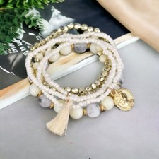 Boho Beaded Bracelet Set Layered Stretch Charm Bracelets for Women Stackable