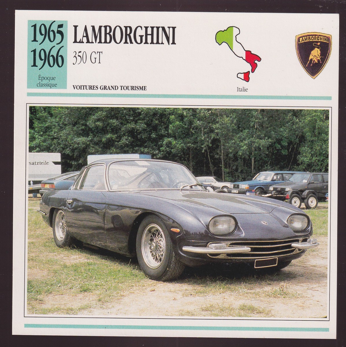 1965-1966 Lamborghini 350 GT Italian Sports Car Photo Spec Sheet French Card