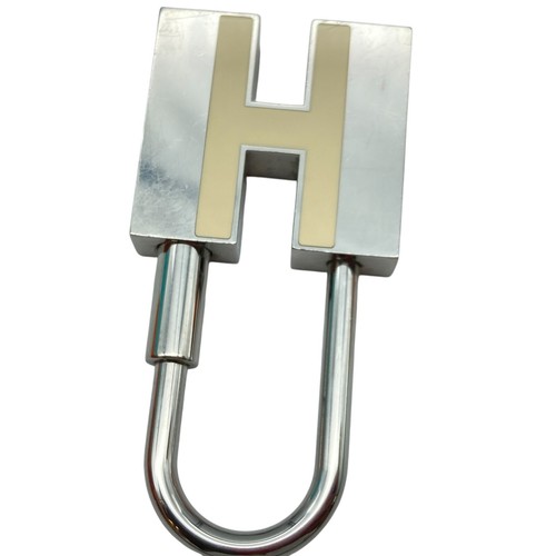 HERMES Cadena Padlock H Logo White Silver Lock Bag Charm 28.0g - Picture 4 of 16