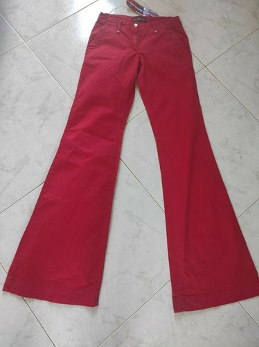 Pantalone donna rosso a zampa in cotone vita bassa vintage big brand | eBay