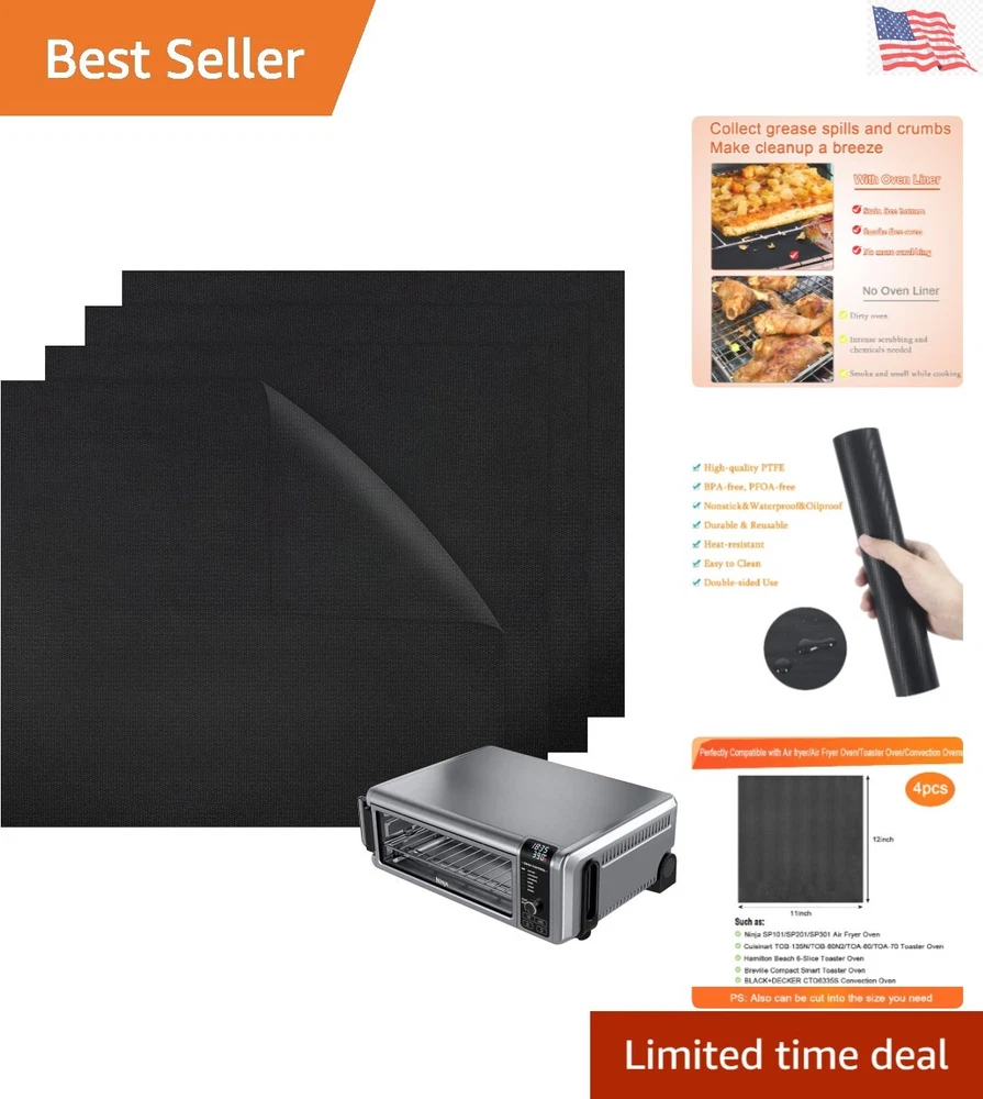 Air Fryer Oven Liners, 11X12 Inches, Set of 4, Reusable Toaster Oven Liners