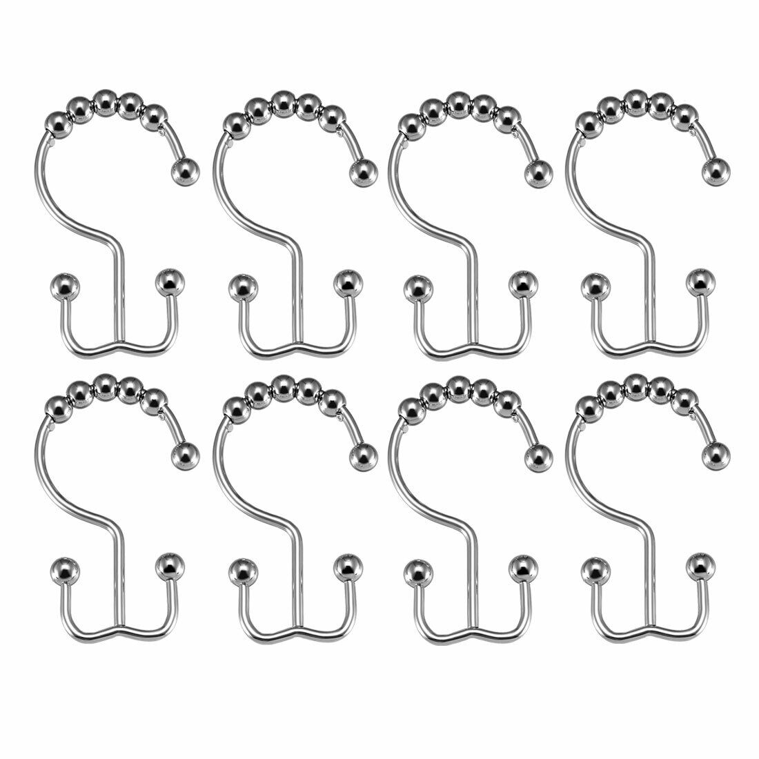 Shower Curtain Ring Hooks Metal Double Roller Glide 8 Pcs